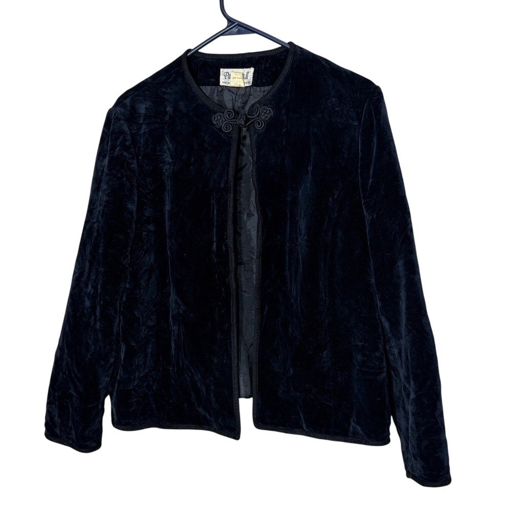 Partners II Vintage Black Cotton Velvet Frog Closure Jacket Made in Japan Sie L
